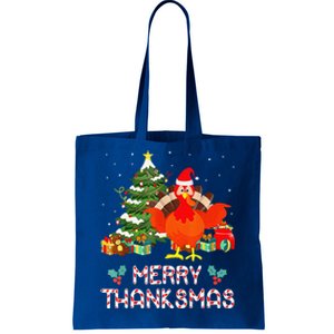 Funny Turkey Santa Merry Thanksmas Christmas Thanksgiving Tote Bag