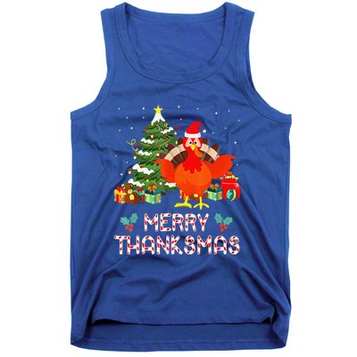 Funny Turkey Santa Merry Thanksmas Christmas Thanksgiving Tank Top