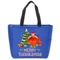 Funny Turkey Santa Merry Thanksmas Christmas Thanksgiving Zip Tote Bag