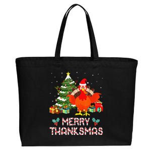 Funny Turkey Santa Merry Thanksmas Christmas Thanksgiving Cotton Canvas Jumbo Tote