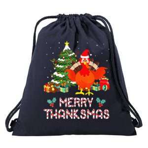 Funny Turkey Santa Merry Thanksmas Christmas Thanksgiving Drawstring Bag