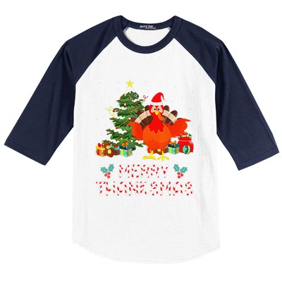 Funny Turkey Santa Merry Thanksmas Christmas Thanksgiving Baseball Sleeve Shirt