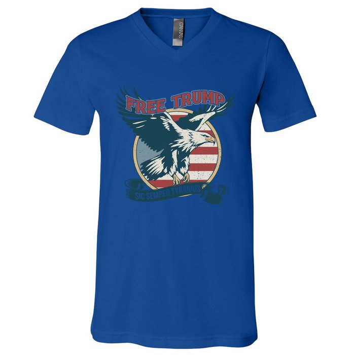 Free Trump Sic Semper Tyrannis Vintage Trump Eagle Gift V-Neck T-Shirt