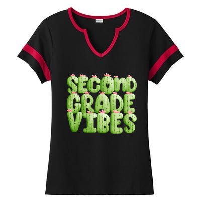 Friday Teacher Second 2Nd Grade Level Cactus Vibes Boho Team Gift Ladies Halftime Notch Neck Tee