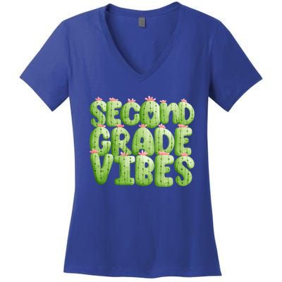 Friday Teacher Second 2Nd Grade Level Cactus Vibes Boho Team Gift Women's V-Neck T-Shirt