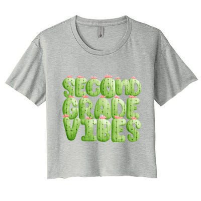 Friday Teacher Second 2Nd Grade Level Cactus Vibes Boho Team Gift Women's Crop Top Tee