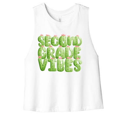 Friday Teacher Second 2Nd Grade Level Cactus Vibes Boho Team Gift Women's Racerback Cropped Tank