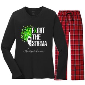 Fight The Stigma Mental Health Awareness Gift Women's Long Sleeve Flannel Pajama Set 