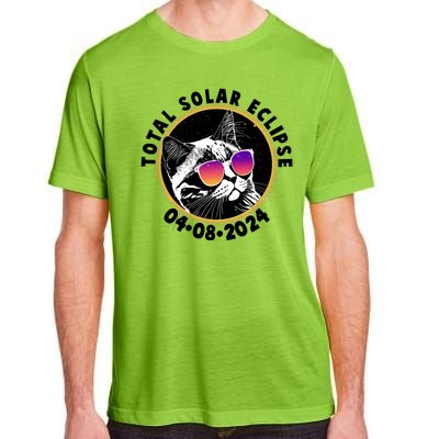 Funny Total Solar Eclipse April 8 2024 Sunglasses Cat Adult ChromaSoft Performance T-Shirt