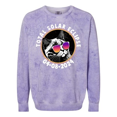 Funny Total Solar Eclipse April 8 2024 Sunglasses Cat Colorblast Crewneck Sweatshirt