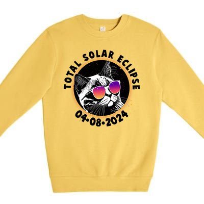 Funny Total Solar Eclipse April 8 2024 Sunglasses Cat Premium Crewneck Sweatshirt