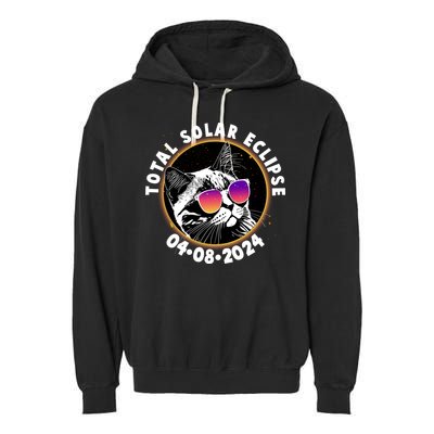 Funny Total Solar Eclipse April 8 2024 Sunglasses Cat Garment-Dyed Fleece Hoodie