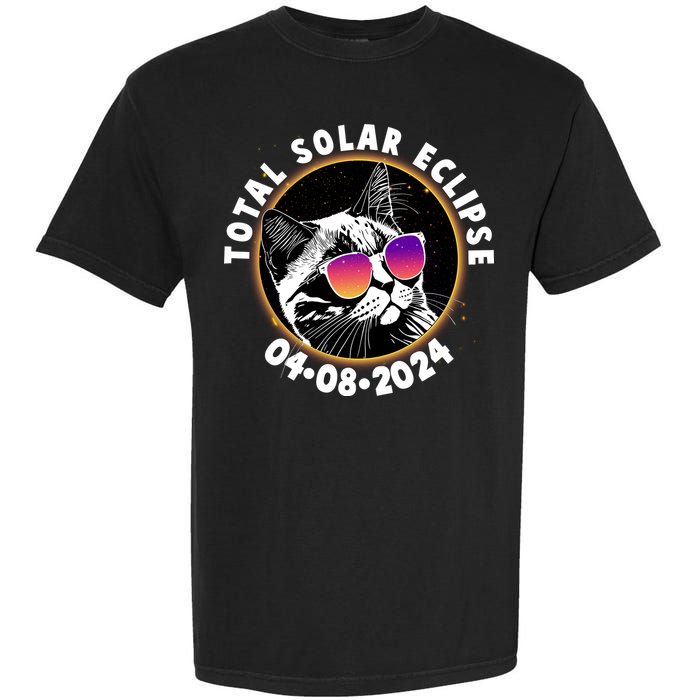 Funny Total Solar Eclipse April 8 2024 Sunglasses Cat Garment-Dyed Heavyweight T-Shirt