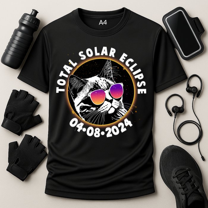Funny Total Solar Eclipse April 8 2024 Sunglasses Cat Performance Shirt