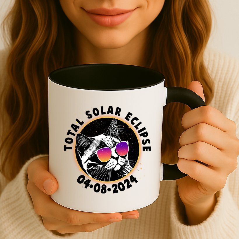 Funny Total Solar Eclipse April 8 2024 Sunglasses Cat Mug