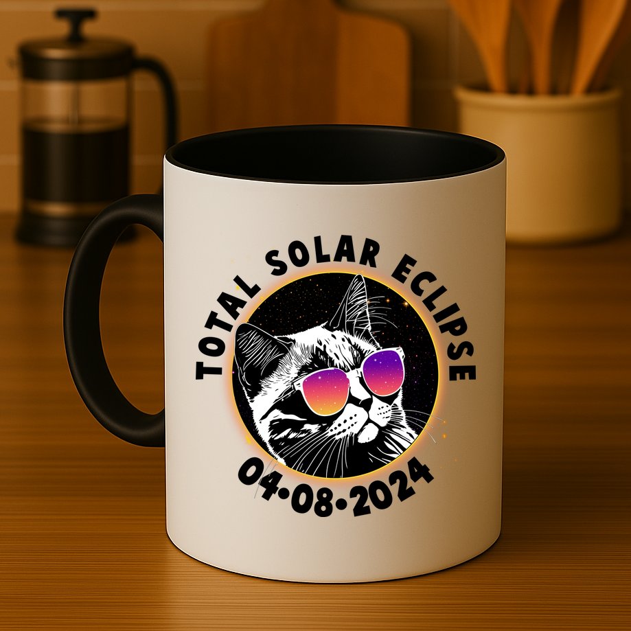Funny Total Solar Eclipse April 8 2024 Sunglasses Cat Mug