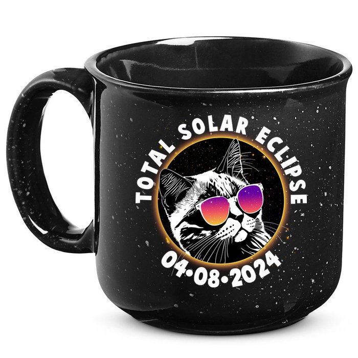 Funny Total Solar Eclipse April 8 2024 Sunglasses Cat 15oz Campfire Ceramic Mug