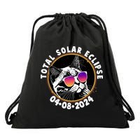 Funny Total Solar Eclipse April 8 2024 Sunglasses Cat Drawstring Bag