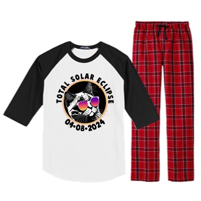 Funny Total Solar Eclipse April 8 2024 Sunglasses Cat Raglan Sleeve Pajama Set