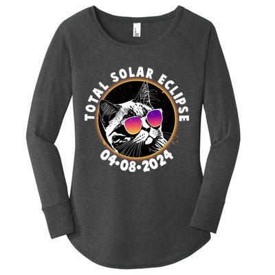 Funny Total Solar Eclipse April 8 2024 Sunglasses Cat Women's Perfect Tri Tunic Long Sleeve Shirt
