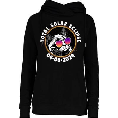 Funny Total Solar Eclipse April 8 2024 Sunglasses Cat Womens Funnel Neck Pullover Hood