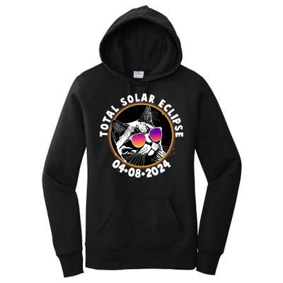 Funny Total Solar Eclipse April 8 2024 Sunglasses Cat Women's Pullover Hoodie