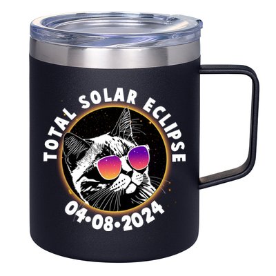 Funny Total Solar Eclipse April 8 2024 Sunglasses Cat 12oz Stainless Steel Coffee Mug