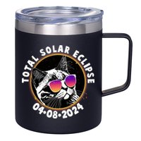 Funny Total Solar Eclipse April 8 2024 Sunglasses Cat 12oz Stainless Steel Coffee Mug