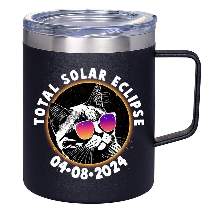 Funny Total Solar Eclipse April 8 2024 Sunglasses Cat 12oz Stainless Steel Coffee Mug