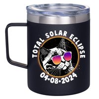 Funny Total Solar Eclipse April 8 2024 Sunglasses Cat 12oz Stainless Steel Coffee Mug
