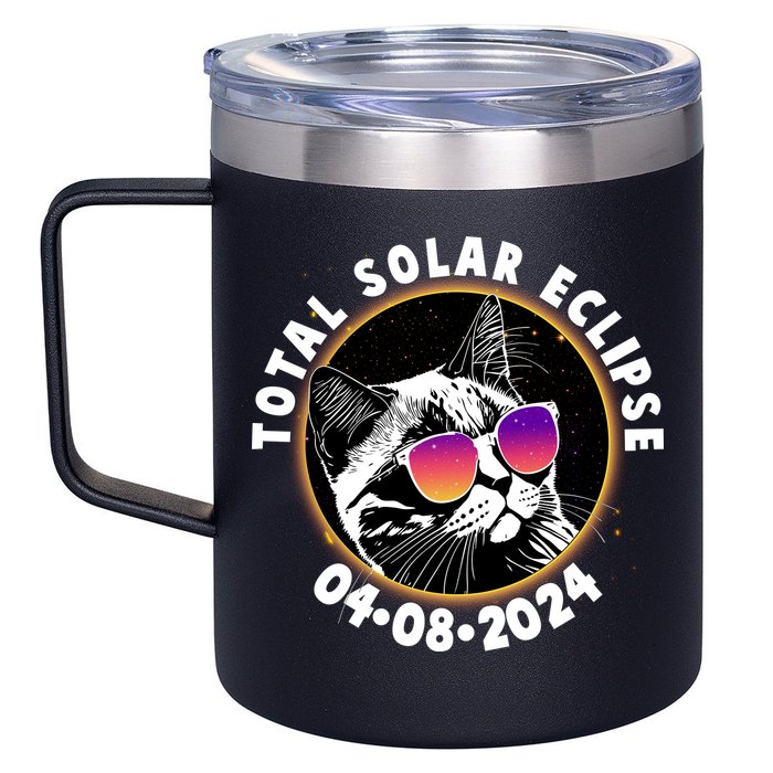 Funny Total Solar Eclipse April 8 2024 Sunglasses Cat 12oz Stainless Steel Coffee Mug