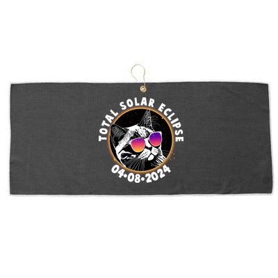 Funny Total Solar Eclipse April 8 2024 Sunglasses Cat Large Microfiber Waffle Golf Towel