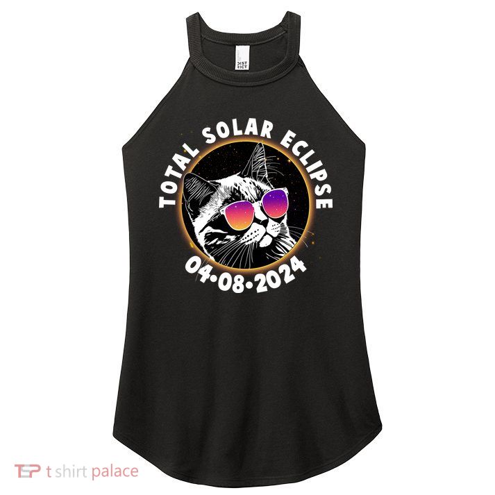Funny Total Solar Eclipse April 8 2024 Sunglasses Cat Women's Perfect Tri Rocker Tank