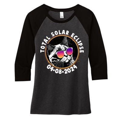 Funny Total Solar Eclipse April 8 2024 Sunglasses Cat Women's Tri-Blend 3/4-Sleeve Raglan Shirt