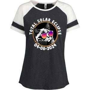 Funny Total Solar Eclipse April 8 2024 Sunglasses Cat Enza Ladies Jersey Colorblock Tee