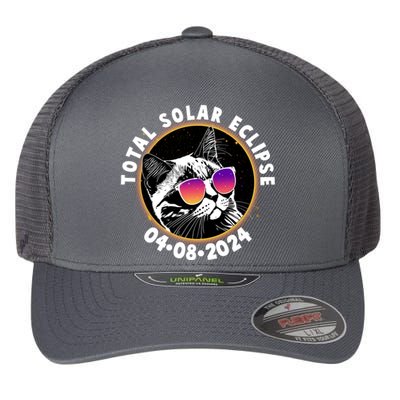 Funny Total Solar Eclipse April 8 2024 Sunglasses Cat Flexfit Unipanel Trucker Cap