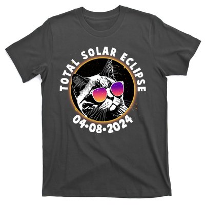 Funny Total Solar Eclipse April 8 2024 Sunglasses Cat T-Shirt