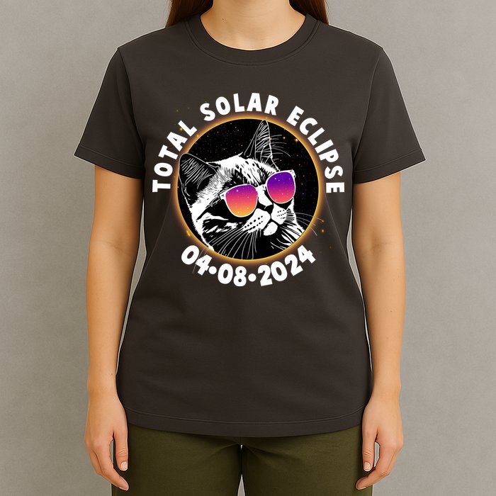 Funny Total Solar Eclipse April 8 2024 Sunglasses Cat T-Shirt