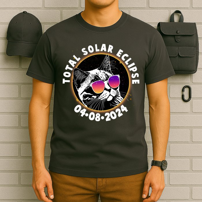 Funny Total Solar Eclipse April 8 2024 Sunglasses Cat T-Shirt