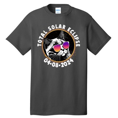 Funny Total Solar Eclipse April 8 2024 Sunglasses Cat Tall T-Shirt