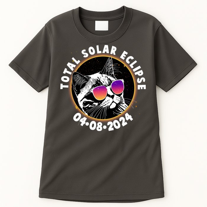 Funny Total Solar Eclipse April 8 2024 Sunglasses Cat Tall T-Shirt