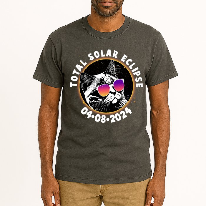 Funny Total Solar Eclipse April 8 2024 Sunglasses Cat Tall T-Shirt