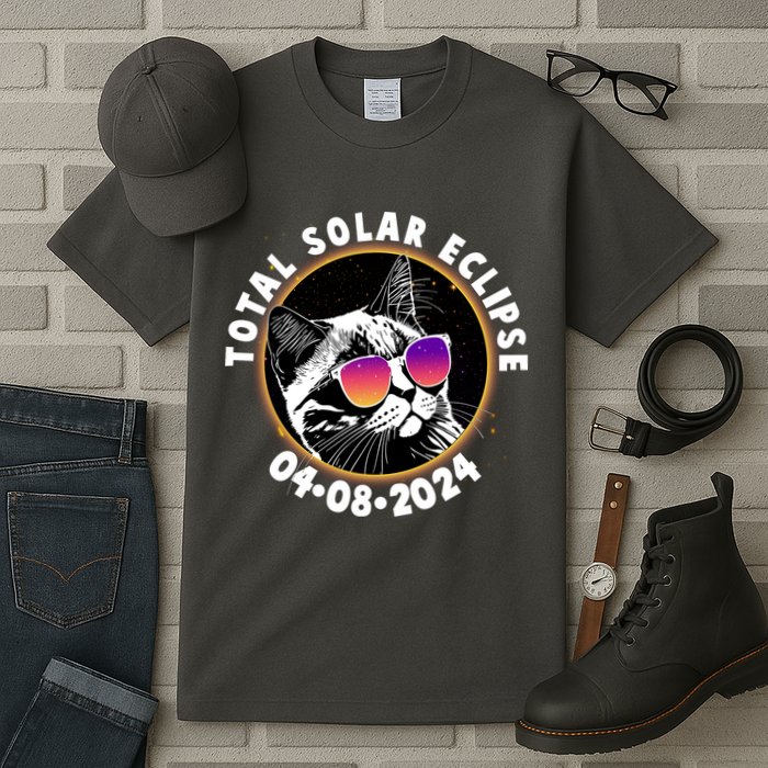 Funny Total Solar Eclipse April 8 2024 Sunglasses Cat Tall T-Shirt