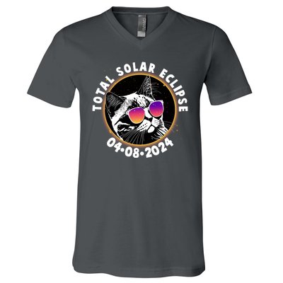 Funny Total Solar Eclipse April 8 2024 Sunglasses Cat V-Neck T-Shirt