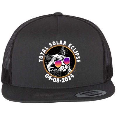 Funny Total Solar Eclipse April 8 2024 Sunglasses Cat Flat Bill Trucker Hat