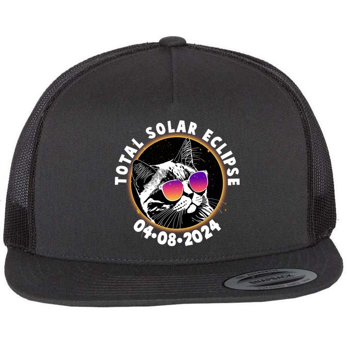 Funny Total Solar Eclipse April 8 2024 Sunglasses Cat Flat Bill Trucker Hat
