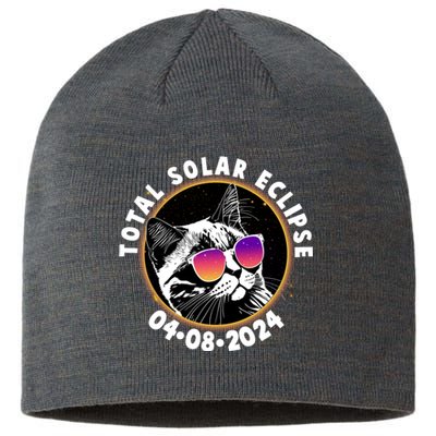 Funny Total Solar Eclipse April 8 2024 Sunglasses Cat Sustainable Beanie