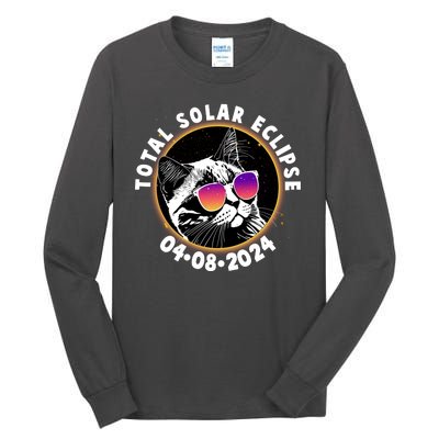 Funny Total Solar Eclipse April 8 2024 Sunglasses Cat Tall Long Sleeve T-Shirt