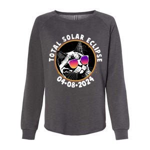 Funny Total Solar Eclipse April 8 2024 Sunglasses Cat Womens California Wash Sweatshirt