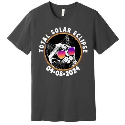 Funny Total Solar Eclipse April 8 2024 Sunglasses Cat Premium T-Shirt